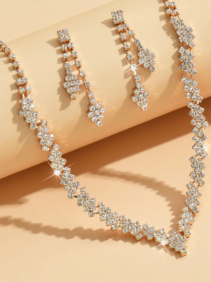 Ensemble de bijoux de mariage tendance en métal percé avec diamants chic