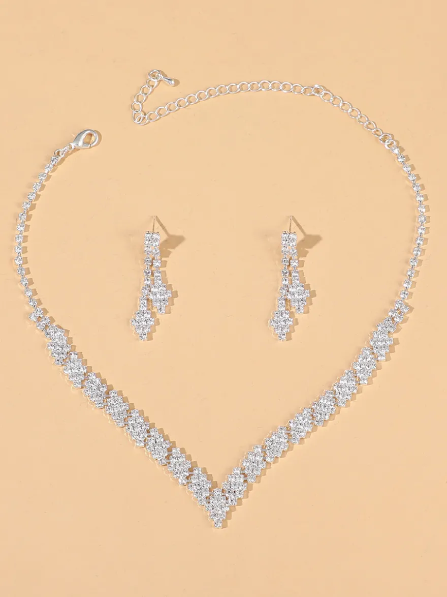 Ensemble de bijoux de mariage tendance en métal percé avec diamants chic