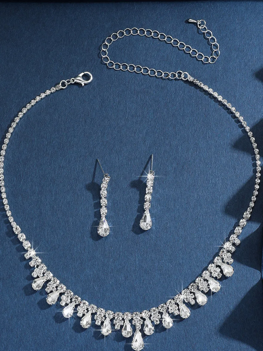 Ensemble de bijoux de mariage tendance avec superbe diamant en métal