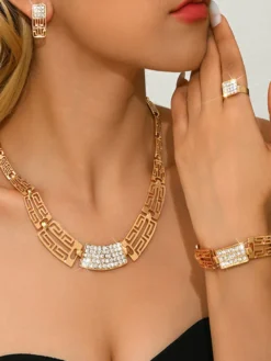 Ensemble de bijoux de mariage pour la mariée magnifique perle d'imitation pendentif en métal ajouré