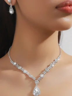 Ensemble de bijoux de mariage pour la mariée charmant diamant en métal