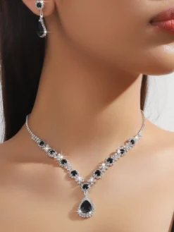 Ensemble de bijoux de mariage pour la mariée charmant diamant en métal