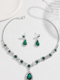 Ensemble de bijoux de mariage pour la mariée charmant diamant en métal