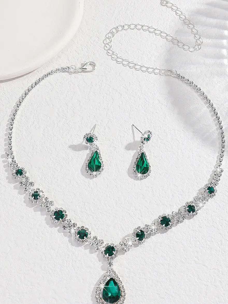 Ensemble de bijoux de mariage pour la mariée charmant diamant en métal