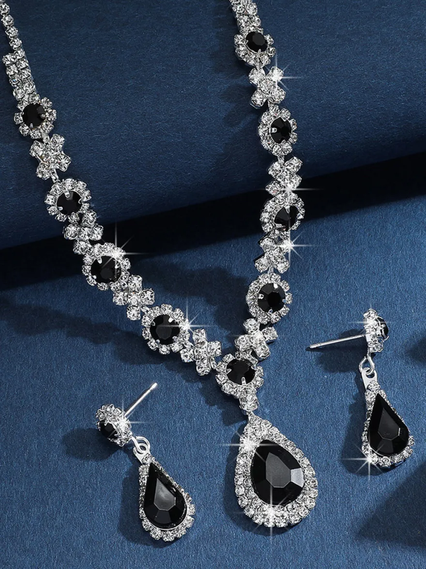 Ensemble de bijoux de mariage pour la mariée charmant diamant en métal