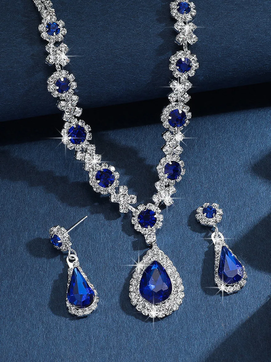 Ensemble de bijoux de mariage pour la mariée charmant diamant en métal