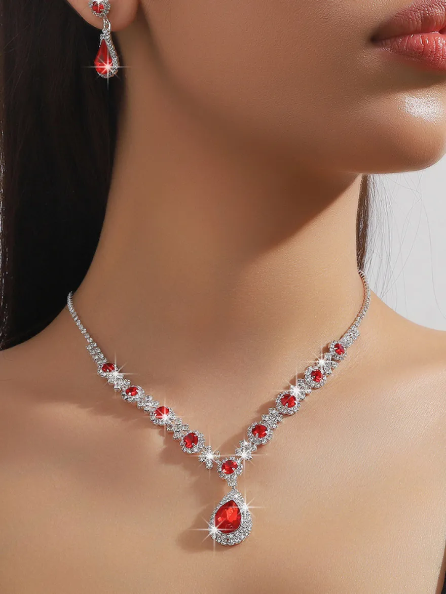 Ensemble de bijoux de mariage pour la mariée charmant diamant en métal