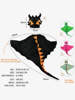Ensemble de cape et capuche de dragon d'Halloween pour enfants costume fantaisie avec queue pointue tenue de jeu de rôle