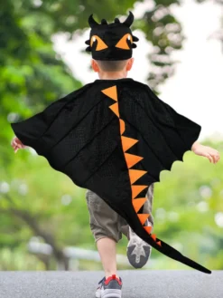 Ensemble de cape et capuche de dragon d'Halloween pour enfants costume fantaisie avec queue pointue tenue de jeu de rôle