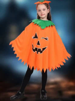 Ensemble de costumes de citrouille phosphorescents pour Halloween cape et chapeau lumineux tenue complète pour un bonbon ou un sort