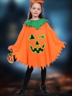 Ensemble de costumes de citrouille phosphorescents pour Halloween cape et chapeau lumineux tenue complète pour un bonbon ou un sort