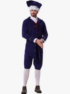 Ensemble de costumes de vacances rétro pour enfants bleu foncé avec pantalon et chapeau