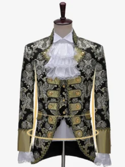 Ensemble de costumes rétro pour homme noir vintage boutons jacquard manches longues