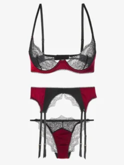Ensemble de lingerie bicolore chic bordeaux soutien-gorge culotte porte-jarretelles