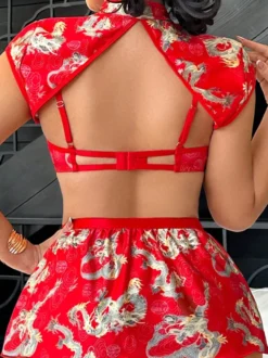 Ensemble de lingerie Cheongsam soutien-gorge à col montant mini-jupe pyjama