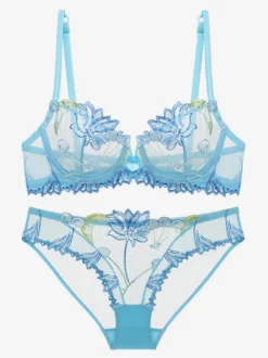 Ensemble De Lingerie Chic À Fleurs Transparentes Culotte En Dentelle 2 Pièces