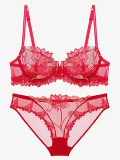 Ensemble De Lingerie Chic À Fleurs Transparentes Culotte En Dentelle 2 Pièces