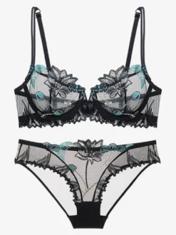 Ensemble De Lingerie Chic À Fleurs Transparentes Culotte En Dentelle 2 Pièces