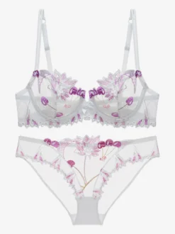 Ensemble De Lingerie Chic À Fleurs Transparentes Culotte En Dentelle 2 Pièces