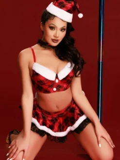 Ensemble de lingerie de Noël séduisante pour costumes de Père Noël 4 pièces