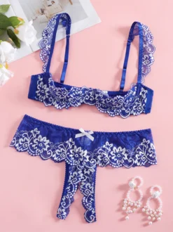Ensemble de lingerie 2 pièces sans entrejambe et sans bonnets avec nœuds et soutien-gorge rouge