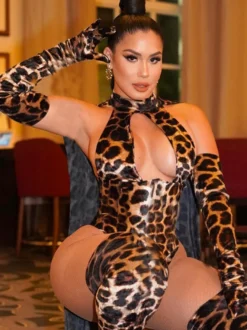 Ensemble de lingerie sexy 3 pièces pour femme imprimé léopard marron café