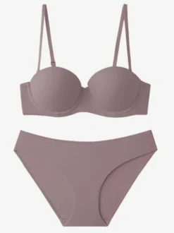 Ensemble de lingerie : soutien-gorge demi-bonnet sans coutures à armatures et culotte taille mi-haute