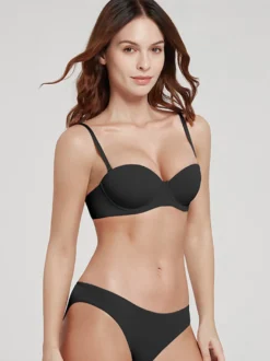 Ensemble de lingerie : soutien-gorge demi-bonnet sans coutures à armatures et culotte taille mi-haute