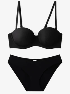 Ensemble de lingerie : soutien-gorge demi-bonnet sans coutures à armatures et culotte taille mi-haute