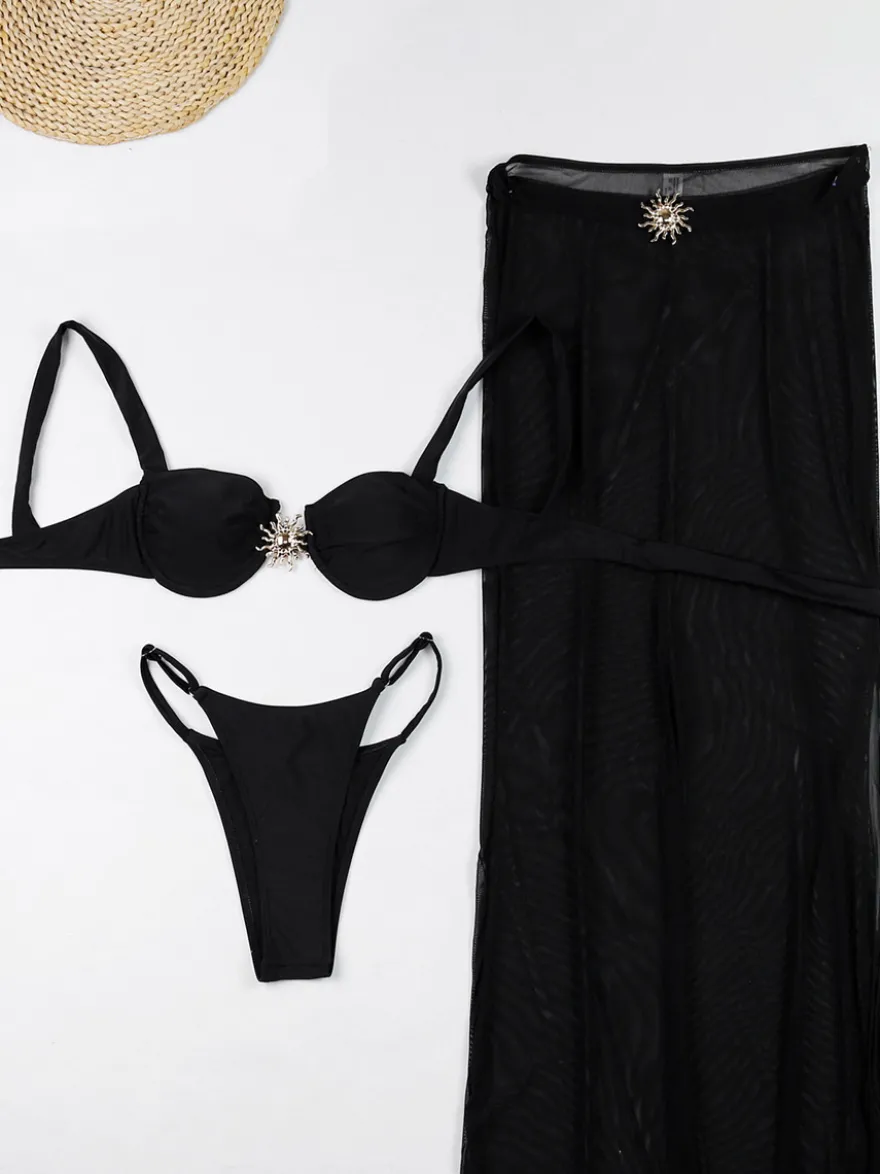 Ensemble de maillot de bain et cache-maillots noirs vêtements de sport à lacets sans manches