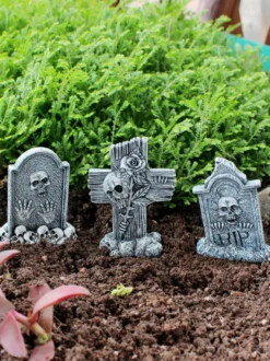 Ensemble de mini-trios de pierres tombales pour décoration d'Halloween en résine