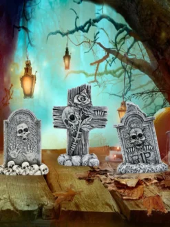 Ensemble de mini-trios de pierres tombales pour décoration d'Halloween en résine