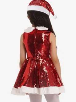 Ensemble de Noël pour fille robe chapeau rouge costumes de vacances de Noël en polyester