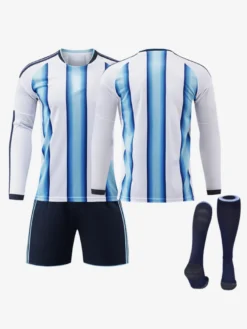 Ensemble de 3 pièces comprenant le maillot domicile de l'équipe nationale d'Argentine 2026 manches longues et personnalisé.