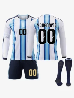 Ensemble de 3 pièces comprenant le maillot domicile de l'équipe nationale d'Argentine 2026 manches longues et personnalisé.