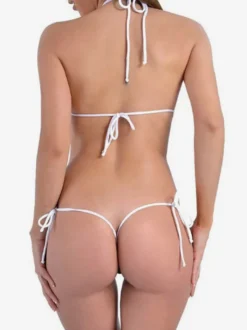 Ensemble de 2 pièces sexy mini bikinis à lacets translucides et string licou