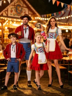 Ensemble de robe rouge style européen pour fille idéal pour l'Oktoberfest et les fêtes.