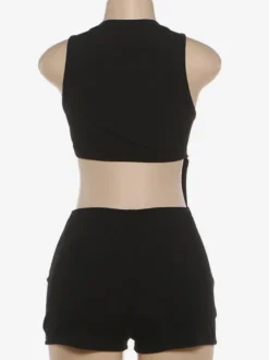 Ensemble de soirée slim noir uni pour femme cravate latérale ajourée
