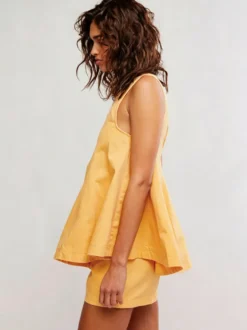 Ensemble deux pièces : mini-robe orange jean décontracté à col rond sans manches pantalon.