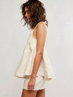 Ensemble deux pièces : mini-robe orange jean décontracté à col rond sans manches pantalon.
