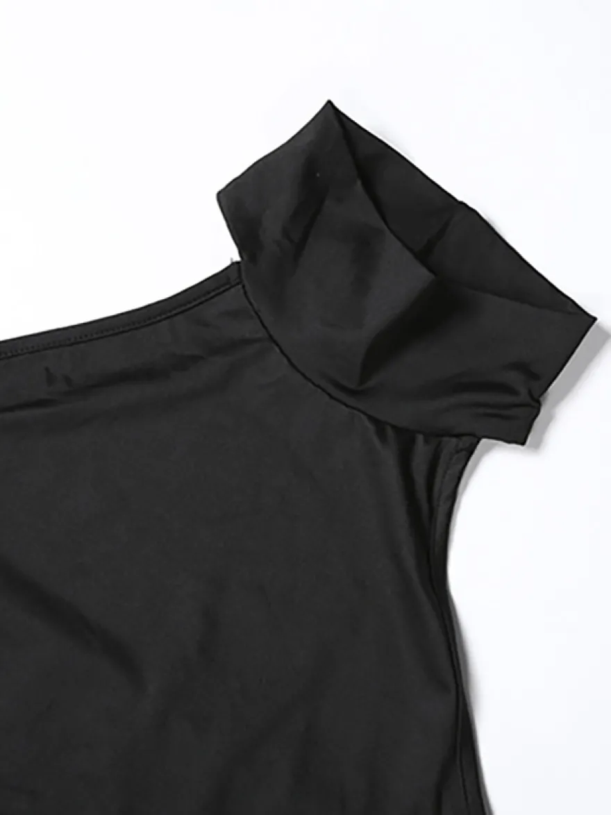 Ensemble deux pièces noir sexy pour femme - Body dos nu à col montant et jupe longue - Soirée d'été 2026