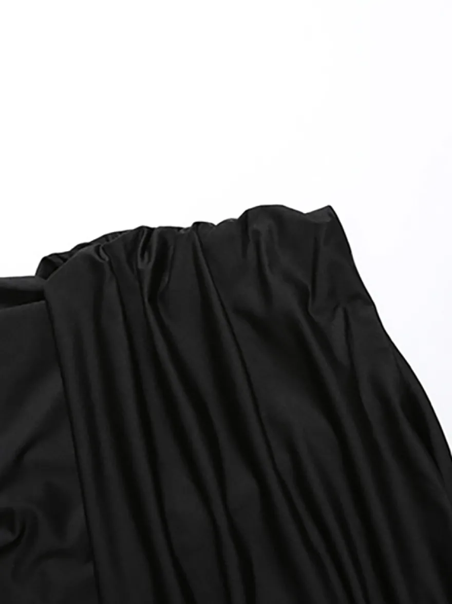 Ensemble deux pièces noir sexy pour femme - Body dos nu à col montant et jupe longue - Soirée d'été 2026