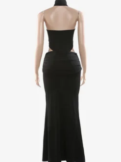 Ensemble deux pièces noir sexy pour femme - Body dos nu à col montant et jupe longue - Soirée d'été 2026