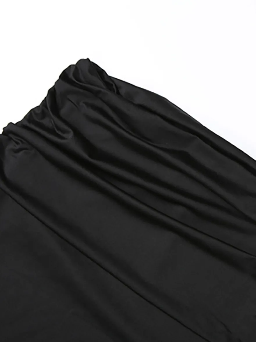 Ensemble deux pièces noir sexy pour femme - Body dos nu à col montant et jupe longue - Soirée d'été 2026