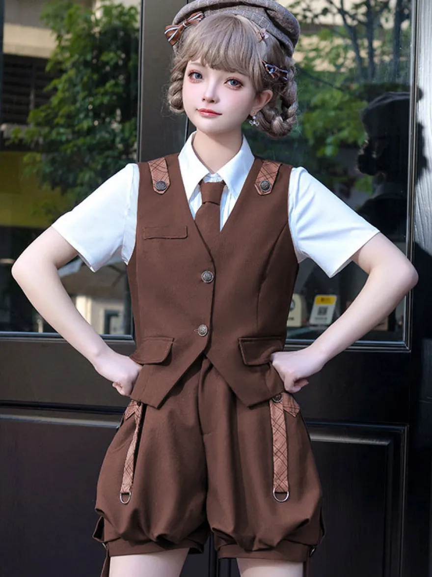 Ensemble Gothique Lolita Pantalon Sans Manches Marron Café