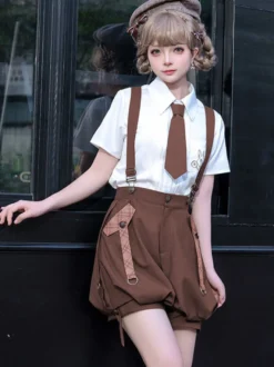 Ensemble Gothique Lolita Pantalon Sans Manches Marron Café