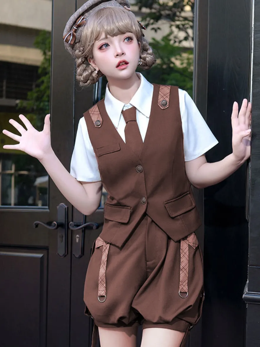 Ensemble Gothique Lolita Pantalon Sans Manches Marron Café
