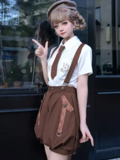 Ensemble Gothique Lolita Pantalon Sans Manches Marron Café