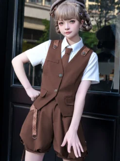 Ensemble Gothique Lolita Pantalon Sans Manches Marron Café