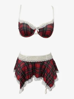 Ensemble jupe et soutien-gorge à carreaux sexy pour écolière